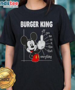 Funny Burger King X Mickey Fluff Off graphic tee for ladies, featuring playful designs and vibrant colors, perfect for casual wear.