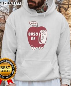 Funny Busy AF Apple Hoodie featuring a playful design, perfect for casual wear and showcasing your fun personality.