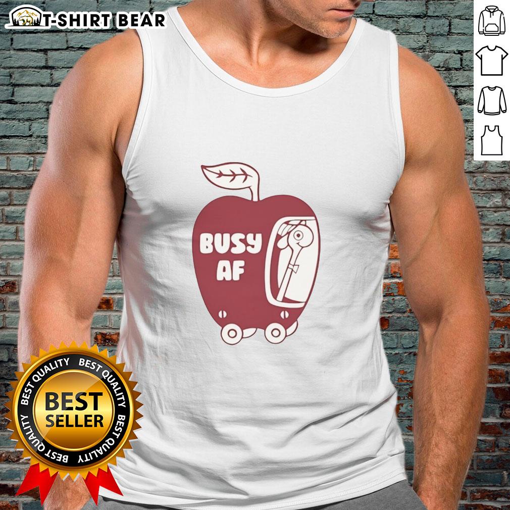 Funny Busy Af Apple Tank Top Funny Busy AF Apple Tank Top design featuring playful text on a vibrant background, perfect for casual summer wear.