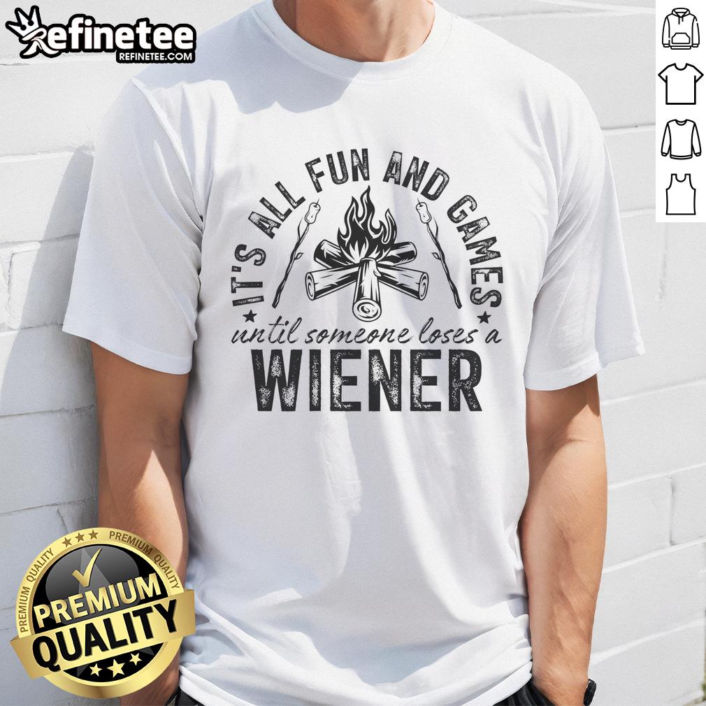 funny-camping-all-fun-and-games-until-someone-losed-a-weiner-t-shirt-1 Funny Camping T-Shirt: 'All Fun and Games Until Someone Lost a Weiner' featuring a humorous camping graphic.