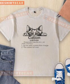 Funny cat t-shirt featuring a cute cat with a positive charge design, perfect for cat lovers and humor enthusiasts.