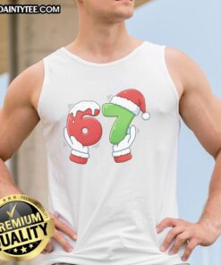 Funny Christmas meme featuring Santa Claus hands on a tank top, perfect for festive humor and holiday cheer.