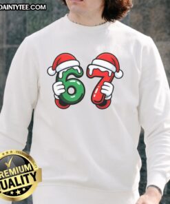 Funny Christmas sweatshirt featuring Santa hands meme, perfect for holiday cheer and festive gatherings.