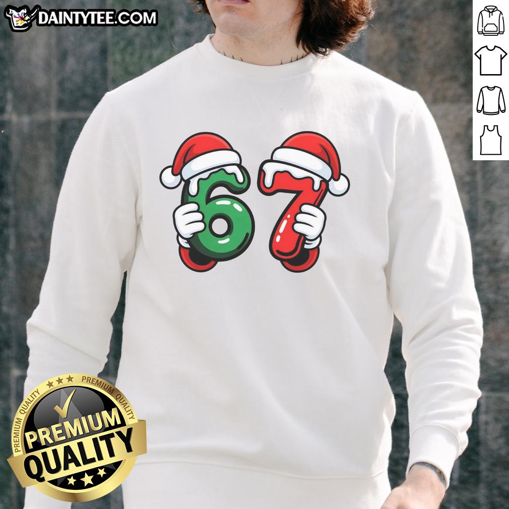 funny-christmas-67-santa-hands-meme-6-7-sixty-seven-sweatshirt Funny Christmas sweatshirt featuring Santa hands meme, perfect for holiday cheer and festive gatherings.