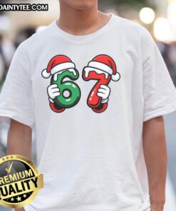 Funny Christmas 67 Santa Hands Meme T-Shirt design featuring playful Santa graphics and festive text for the holidays.