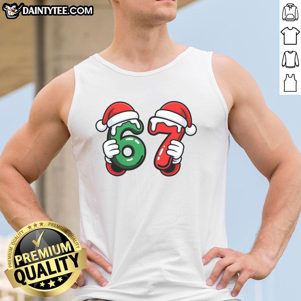 funny-christmas-67-santa-hands-meme-6-7-sixty-seven-tank-top Funny Christmas meme featuring Santa hands on a tank top, perfect for holiday humor and festive apparel.