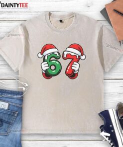 Funny Christmas meme featuring Santa's hands on a washed t-shirt, perfect for holiday humor and festive cheer.