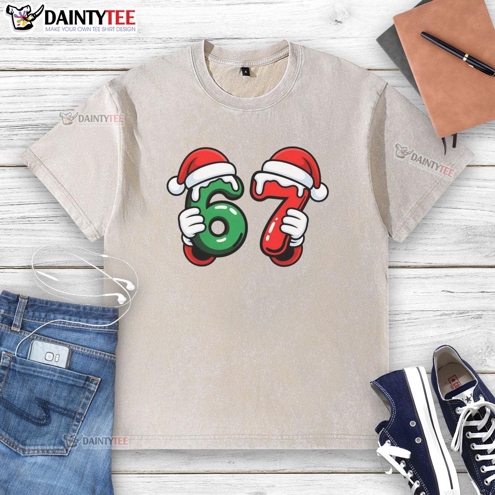 funny-christmas-67-santa-hands-meme-6-7-sixty-seven-washed-t-shirt Funny Christmas meme featuring Santa's hands on a washed t-shirt, perfect for holiday humor and festive cheer.