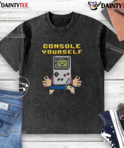 Funny Console Yourself Gameboy Gamer Retro Washed T-Shirt featuring a nostalgic Gameboy graphic design.