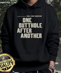 Funny 'Small Penis Anderson One Butthole After Another' hoodie design featuring humorous graphic and playful text.