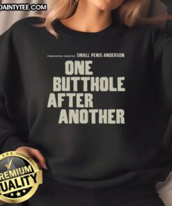 Alt Text: Funny sweatshirt featuring 'Small Penis Anderson - One Butthole After Another' design, perfect for humor lovers.