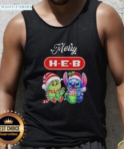 Funny Grinch and Stitch tank top for H-E-B, perfect for a Merry Christmas celebration. Ideal for festive holiday wear!