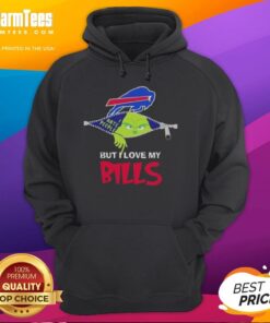 Funny Grinch Christmas design featuring a person in a Buffalo Bills hoodie, showcasing holiday cheer and team spirit.