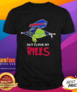 Funny Grinch Christmas T-shirt featuring a playful design with But I Love My Buffalo Bills slogan for holiday cheer.