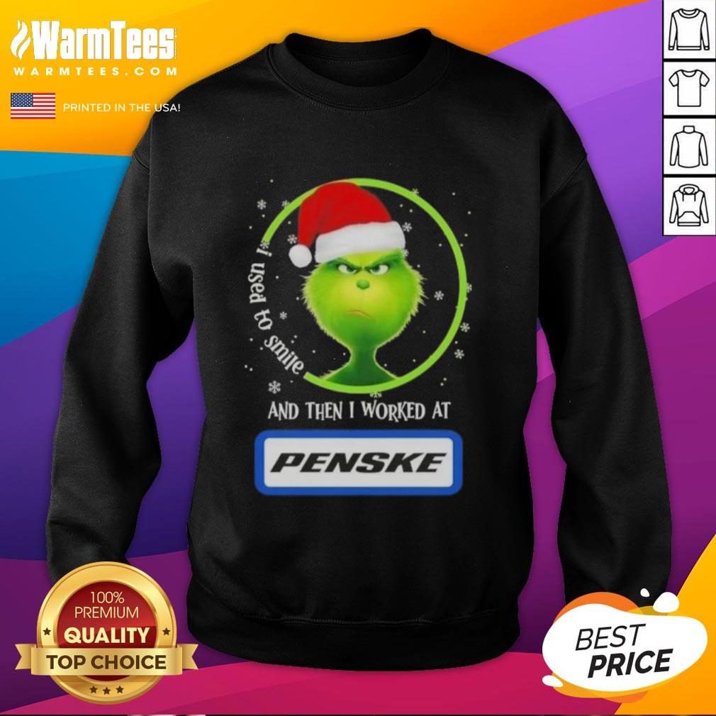 funny-grinch-christmas-i-used-to-smile-and-then-i-worked-at-penske-corporation-sweatshirt Alt Text: Funny Grinch Christmas sweatshirt with I Used to Smile and Then I Worked at Penske Corporation text design.