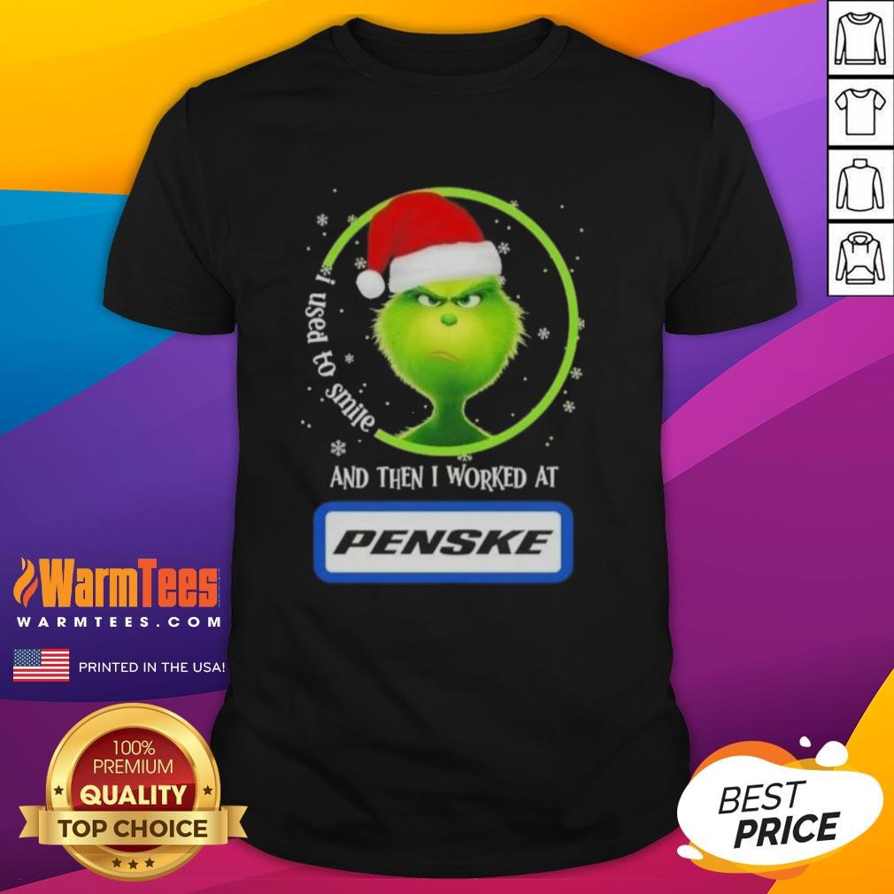 funny-grinch-christmas-i-used-to-smile-and-then-i-worked-at-penske-corporation-t-shirt Funny Grinch Christmas t-shirt with the quote 'I Used To Smile And Then I Worked At Penske Corporation'