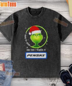 Funny Grinch Christmas t-shirt with the phrase I Used To Smile And Then I Worked At Penske Corporation.