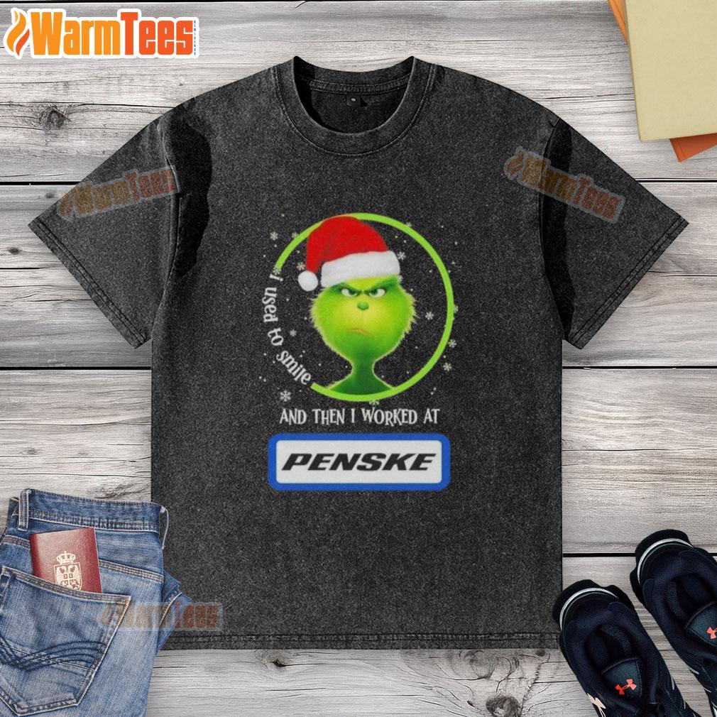 funny-grinch-christmas-i-used-to-smile-and-then-i-worked-at-penske-corporation-washed-t-shirt Funny Grinch Christmas t-shirt with the phrase I Used To Smile And Then I Worked At Penske Corporation.