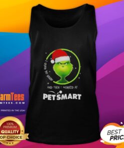 Funny Grinch Christmas tank top with the phrase I used to smile, then I worked at PetSmart in vibrant colors.