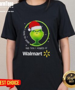 Funny Grinch Christmas tee for women with 'I Used To Smile' quote, perfect for Walmart employees and holiday humor lovers.