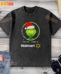 Alt Text: Humorous Grinch-themed Christmas t-shirt reading I Used to Smile, and Then I Worked at Walmart in vibrant colors.