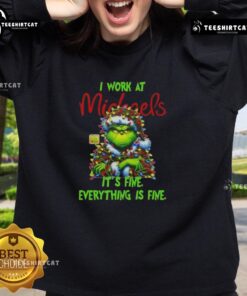 Funny Grinch Christmas Tree sweatshirt from Michaels, featuring 'It's Fine, Everything is Fine' design for holiday cheer.