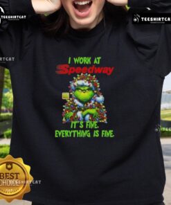 Alt Text: Funny Grinch Christmas Tree sweatshirt with 'It's fine, everything is fine' text, perfect for holiday cheer.