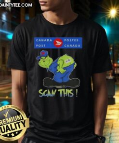 Funny Grinch X Canada Post 'Scan This Ass' T-Shirt featuring a whimsical design perfect for the holiday season.