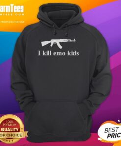 Funny Gun I Kill Emo Kids Hoodie featuring a humorous graphic design and vibrant colors, perfect for edgy fashion lovers.