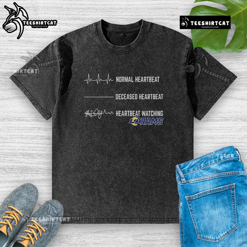 Funny Heartbeat Watching Los Angeles Rams Washed T Shirt Funny heartbeat graphic on a Los Angeles Rams washed t-shirt, perfect for NFL fans and casual wear.