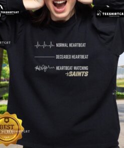 Alt Text: Funny heartbeat design on a New Orleans Saints sweatshirt, perfect for fans showcasing team spirit and humor.