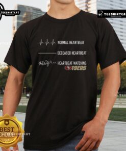Alt Text: Funny heartbeat graphic on a San Francisco 49ers T-shirt, perfect for fans who love sports and humor.