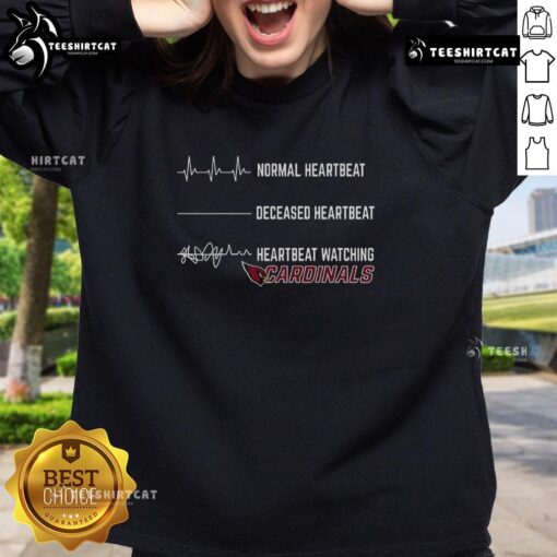 Funny heartbeat graphic on a St. Louis Cardinals sweatshirt, perfect for fans showing team spirit and humor.