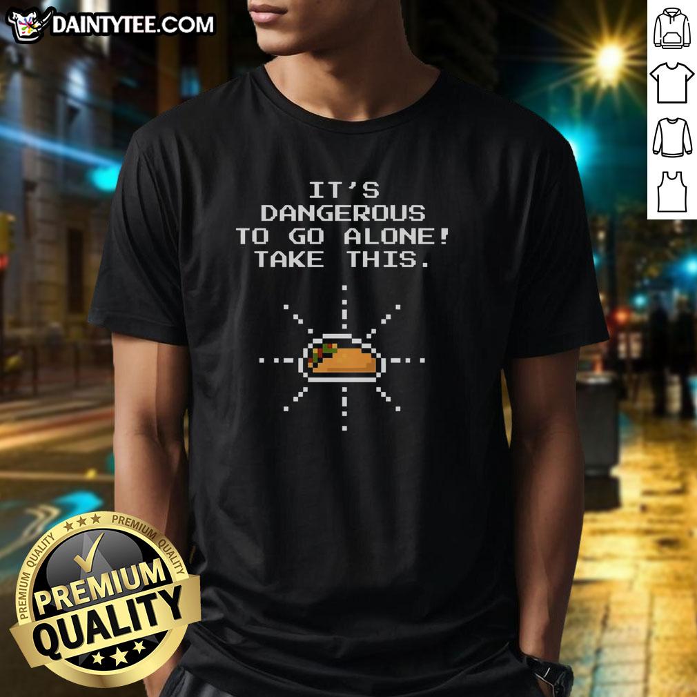 funny-it-dangerous-to-go-alone-take-this-the-taco-of-time-t-shirt Funny 'It's Dangerous To Go Alone, Take This The Taco Of Time' T-Shirt, perfect for taco lovers and gaming fans.