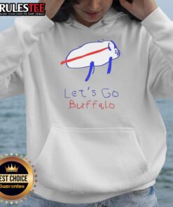 Funny Josh Potato Buffalo drawing on a hoodie, perfect for fans of quirky Buffalo apparel. Let's Go Buffalo!