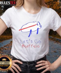 Alt Text: Funny Josh Potato Buffalo drawing on a Let's Go Buffalo ladies tee, perfect for fans and casual wear.