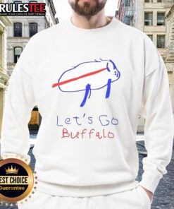 Alt Text: Funny Josh Potato Buffalo drawing on a stylish sweatshirt, perfect for Buffalo fans. Let's Go Buffalo!