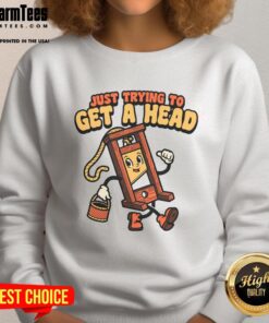 Alt Text: Funny 'Just Trying to Get a Head' guillotine sweatshirt featuring a humorous design, perfect for Halloween or casual wear.