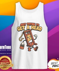 Alt Text: Funny 'Just Trying to Get a Head' guillotine tank top design featuring humor and quirky graphics for casual wear.