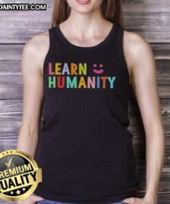 Alt Text: Funny learn humanity icon with a smile on a trendy tank top, perfect for casual wear and spreading positivity.
