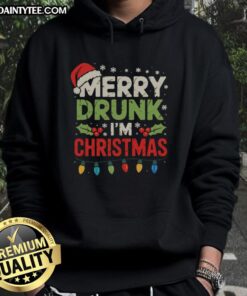 Funny Merry Drunk I'm Christmas Hoodie featuring a festive design with playful graphics and vibrant colors, perfect for holiday cheer.