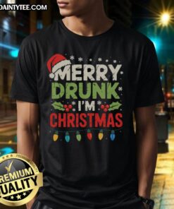 Funny Merry Drunk I'm Christmas T-Shirt featuring festive graphics and playful text for holiday cheer.