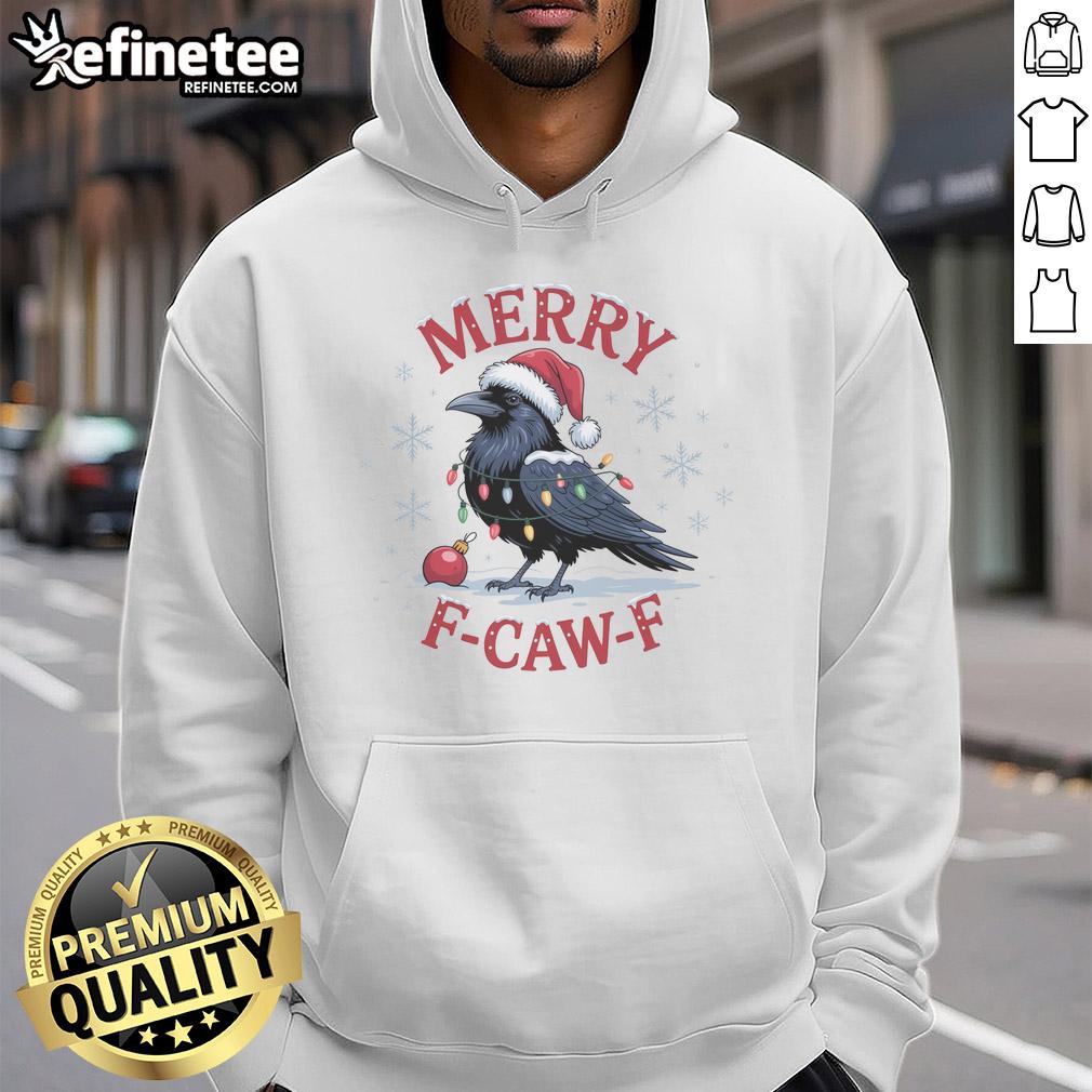funny-merry-f-caw-f-crow-christmas-x-mas-hoodie Funny Merry F Caw Christmas hoodie featuring a playful crow design for a festive holiday look.