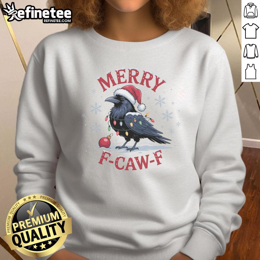 funny-merry-f-caw-f-crow-christmas-x-mas-sweatshirt Funny Merry F Caw Christmas sweatshirt featuring a playful crow design, perfect for festive holiday cheer.