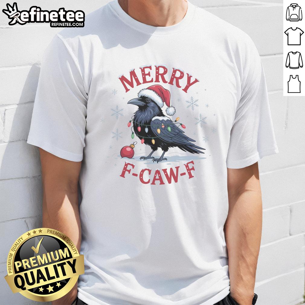 funny-merry-f-caw-f-crow-christmas-x-mas-t-shirt-1 Funny Merry F-Caw-F Crow Christmas X-Mas T-Shirt featuring a humorous crow graphic and festive design.