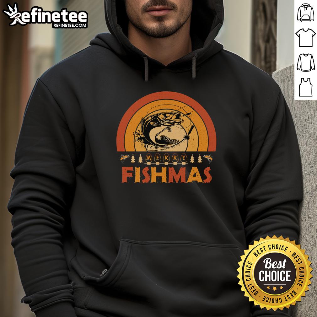 funny-merry-fishmas-merry-christmas-fishing-retro-sunset-hoodie Funny Merry Fishmas hoodie featuring a retro sunset design perfect for fishing enthusiasts celebrating Christmas.