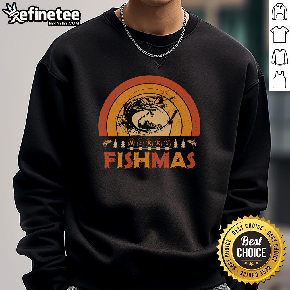 funny-merry-fishmas-merry-christmas-fishing-retro-sunset-sweatshirt Funny Merry Fishmas sweatshirt featuring retro sunset design, perfect for Christmas fishing enthusiasts.