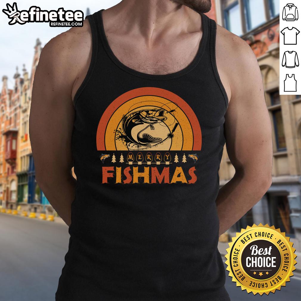 funny-merry-fishmas-merry-christmas-fishing-retro-sunset-tank-top Alt Text: Funny Merry Fishmas tank top featuring retro sunset design, perfect for Christmas and fishing enthusiasts.