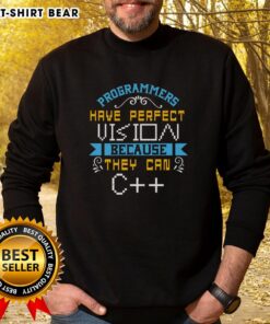 Funny programmers sweatshirt with 'Perfect Vision' graphic, featuring clever coding humor for tech enthusiasts.