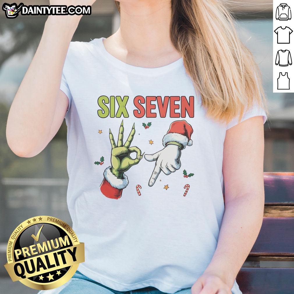 funny-six-seven-6-7-67-meme-christmas-xmas-ladies-tee Funny Six Seven 6 7 67 Meme Christmas Xmas Ladies Tee featuring a humorous festive design for holiday celebrations.